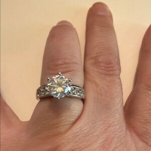 QVC Sterling Silver Round Diamonique Solitaire Ring with Side Stones